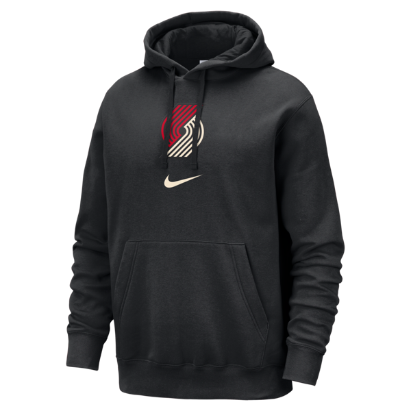 nike felpa pullover con cappuccio portland trail blazers club fleece city edition  nba – uomo - nero