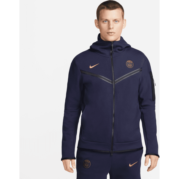 nike felpa con cappuccio e zip a tutta lunghezza  paris saint-germain tech fleece windrunner – uomo - blu