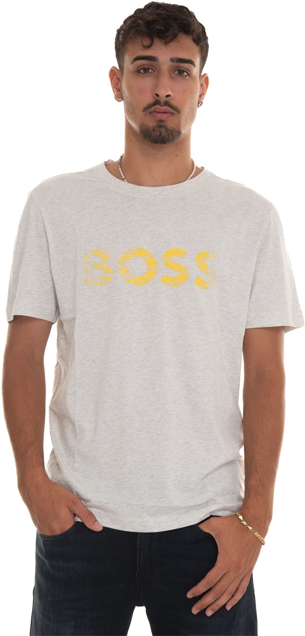 Boss T-shirt girocollo TEE Grigio chiaro-giallo Uomo XXL