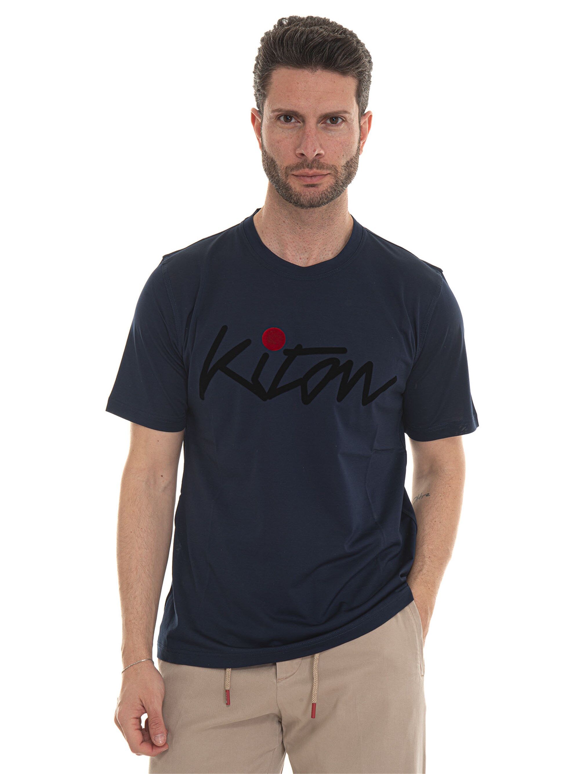 Kiton T-shirt girocollo mezza manica Blu Uomo XL