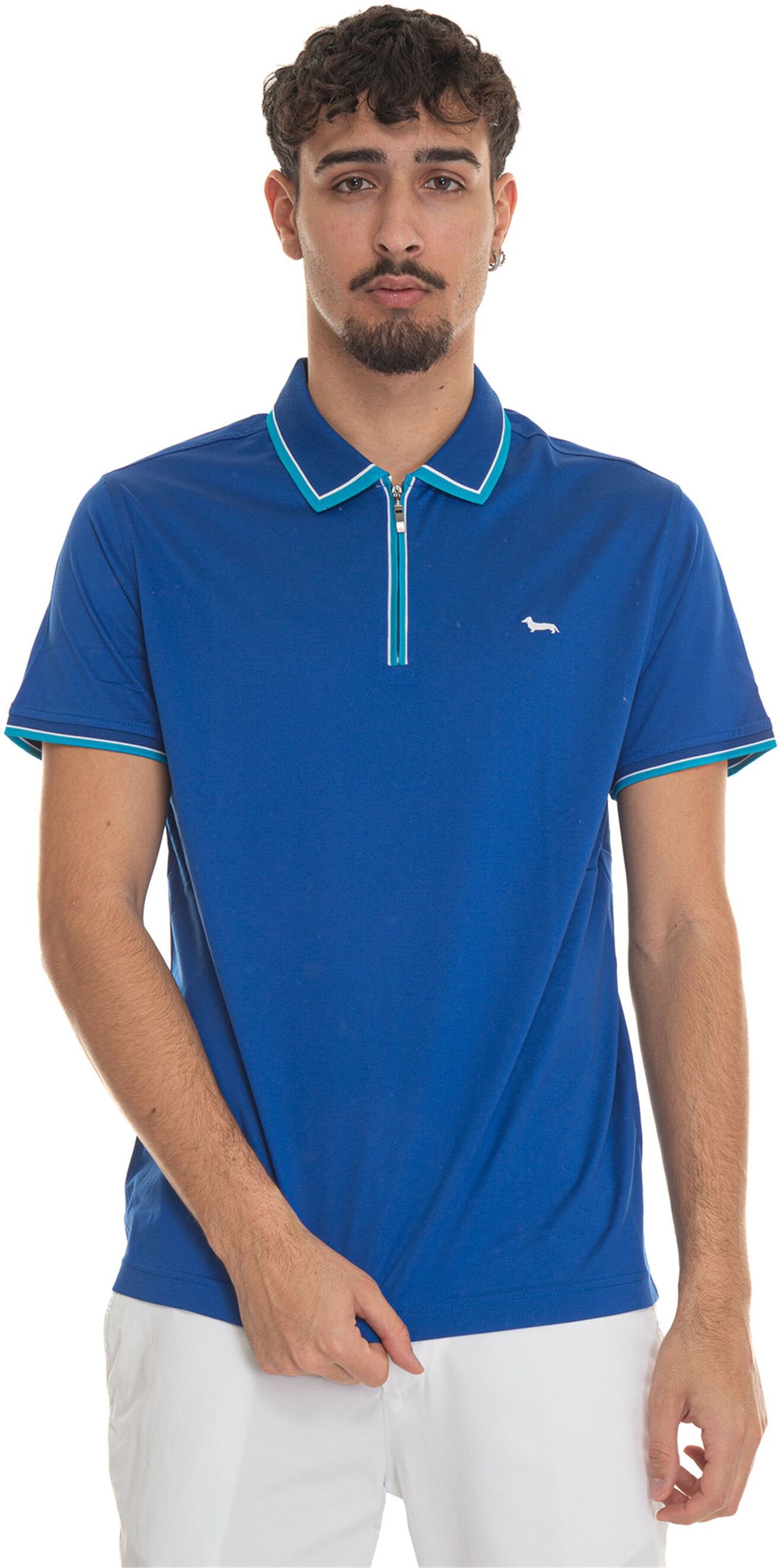 Harmont & Blaine Polo mezza zip manica corta LRL387 Bluette Uomo XXL