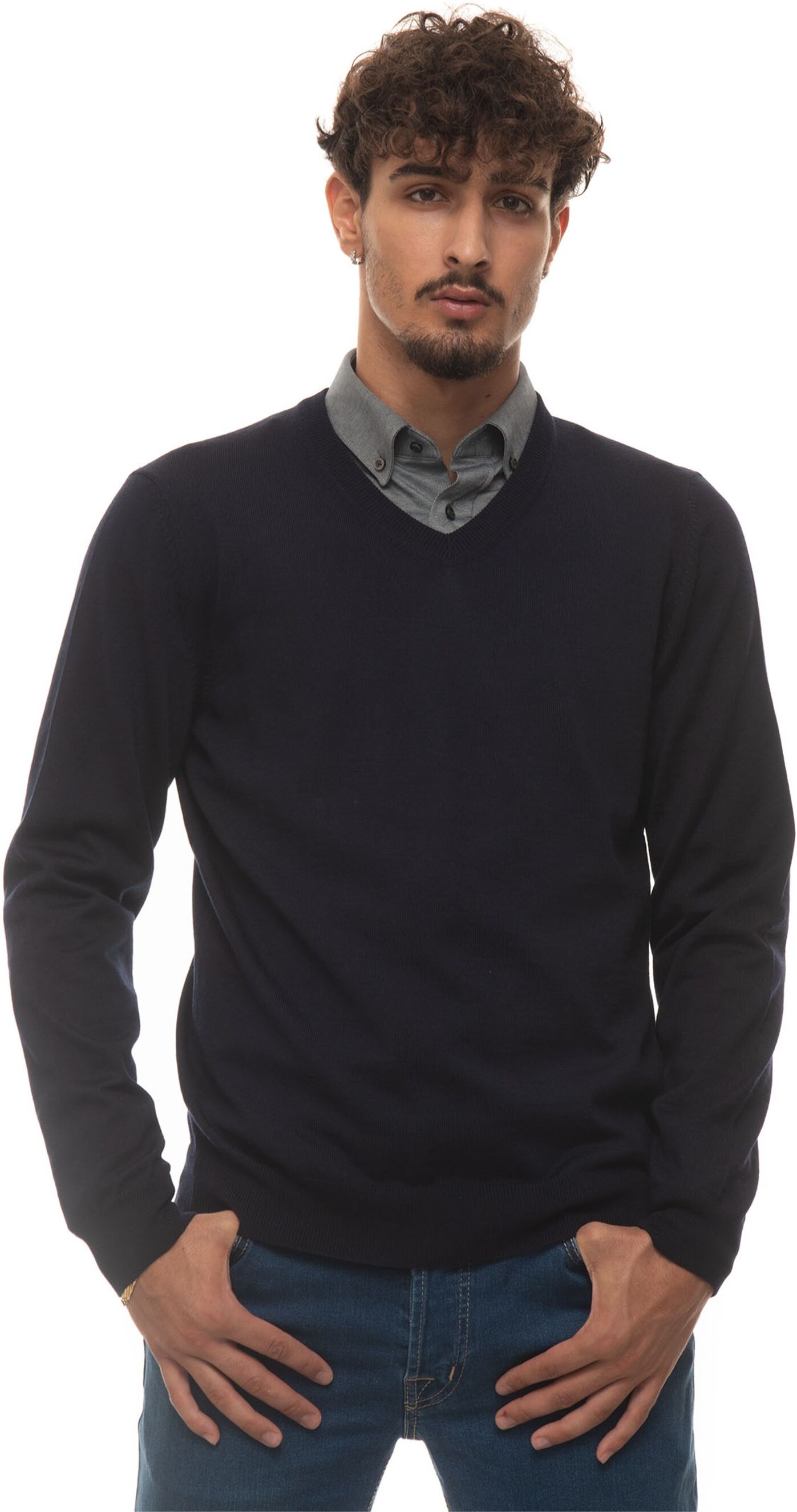 Boss Pullover collo a V Blu Uomo M