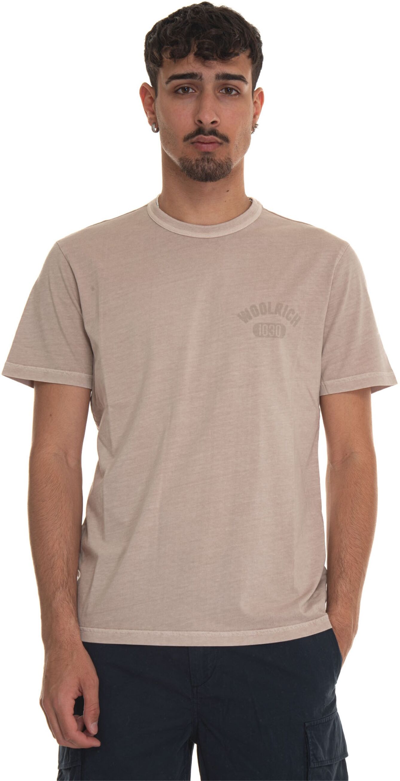 Woolrich T-shirt girocollo mezza manica GARMENT DYED LOGO T-SHIRT Beige Uomo M