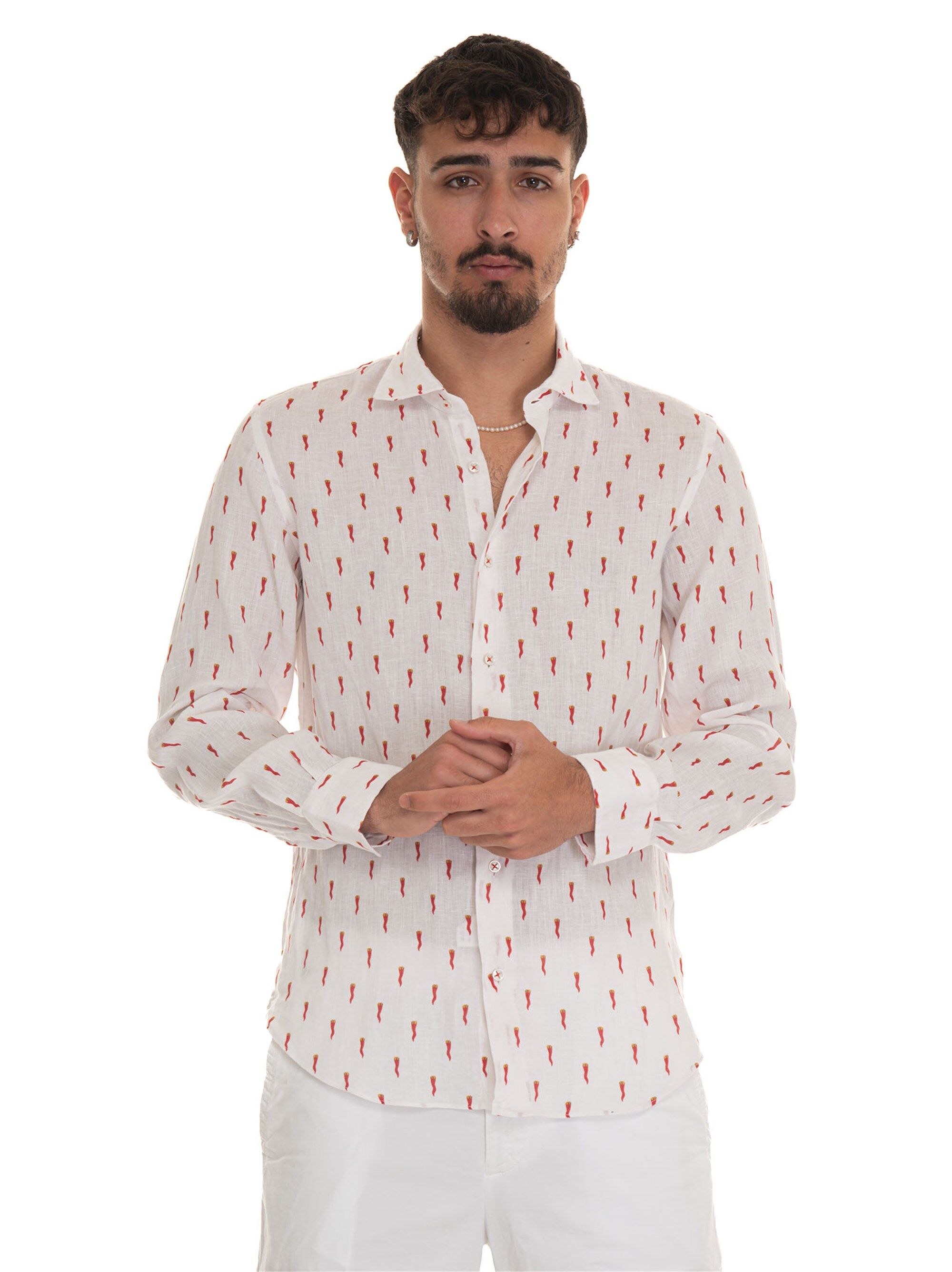 Vincenzo De Lauziers Camicia casual Bianco-rosso Uomo XL