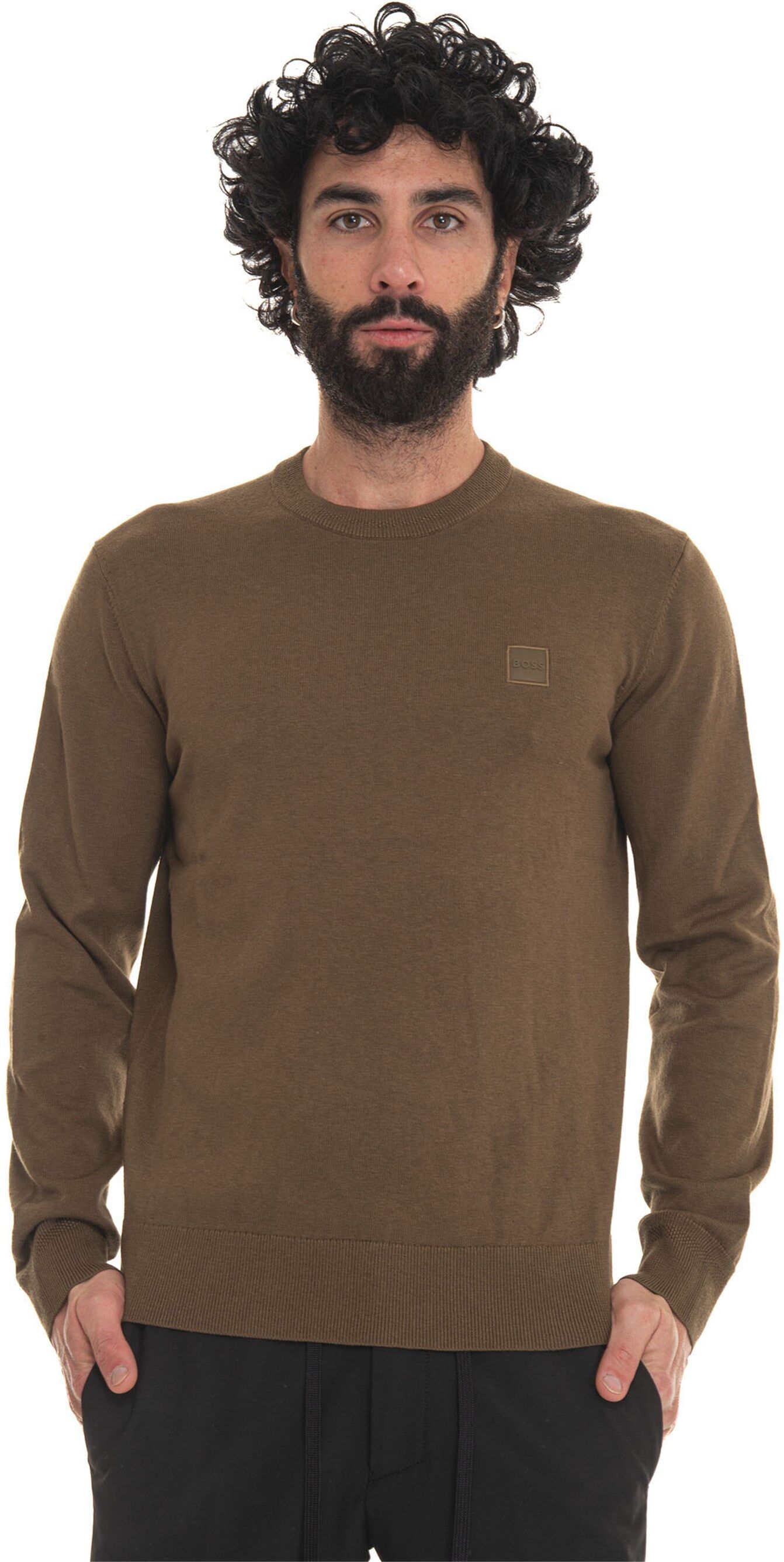 Boss Pullover girocollo Verde militare Uomo XL