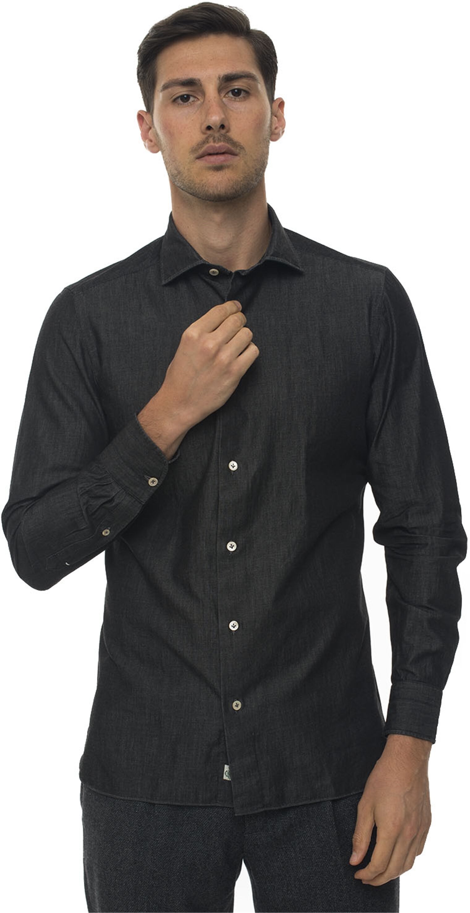 Luigi Borrelli Camicia casual Denim nero Uomo 41