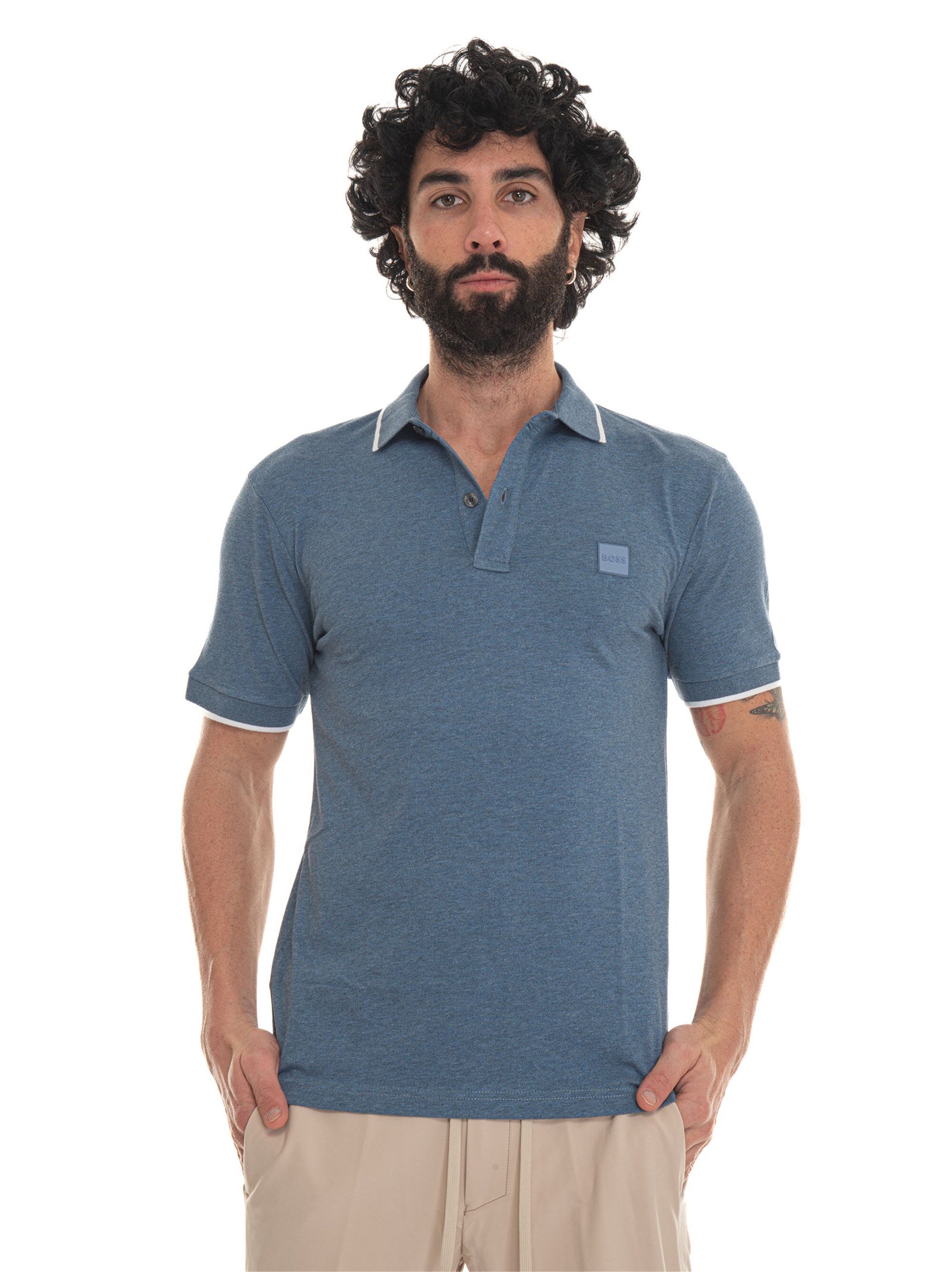 Boss Polo in cotone piquet Denim Uomo XL