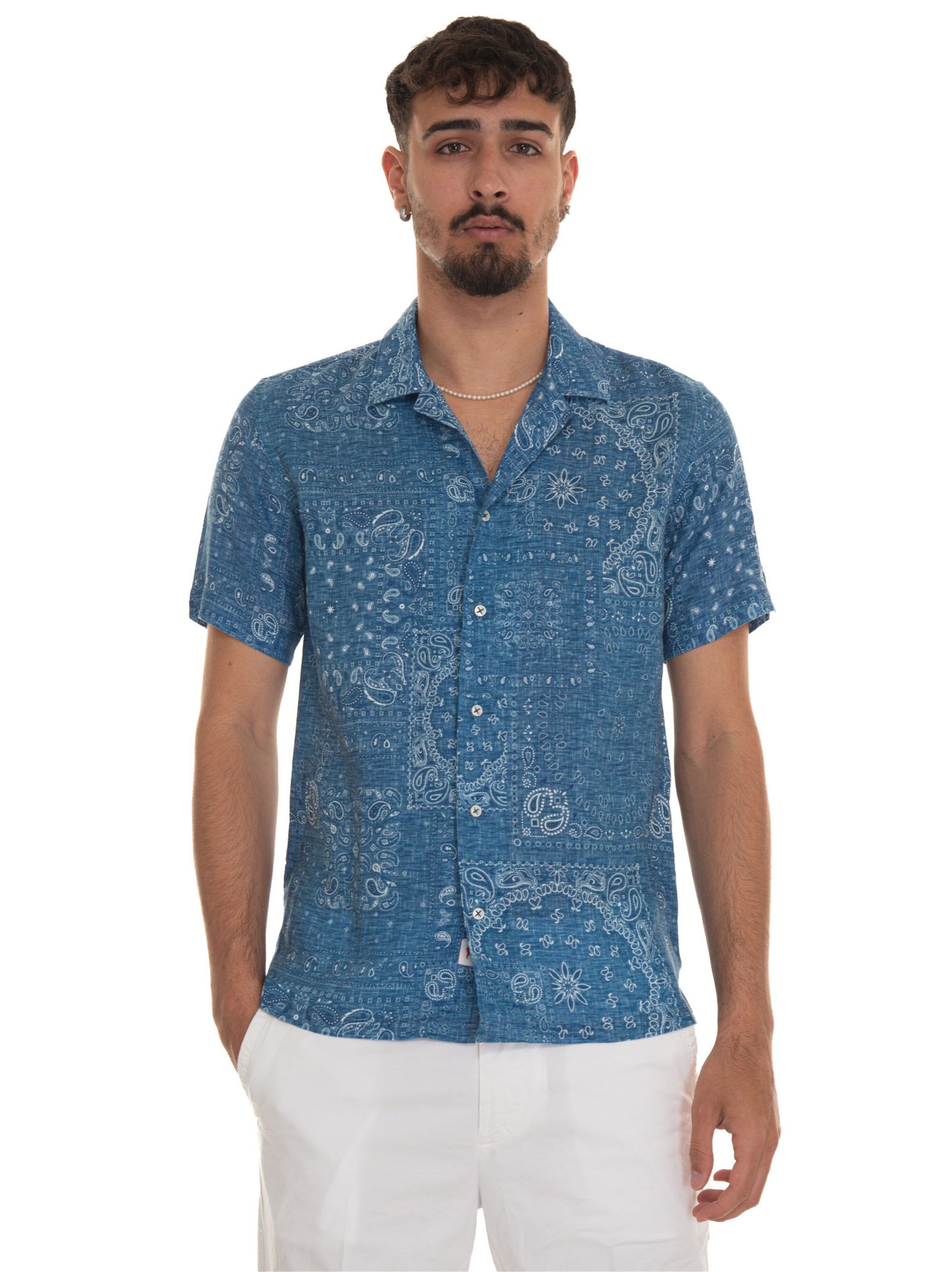 Vincenzo De Lauziers Camicia lino manica corta Denim Uomo 3XL