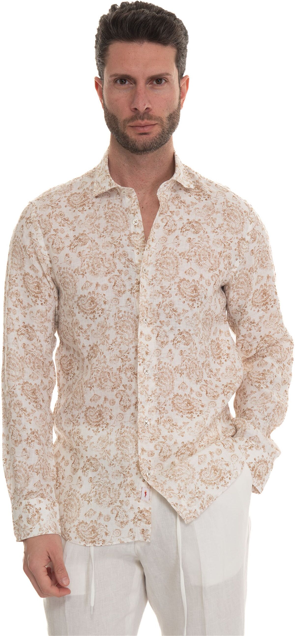 Vincenzo De Lauziers Camicia in lino Bianco-beige Uomo XXL