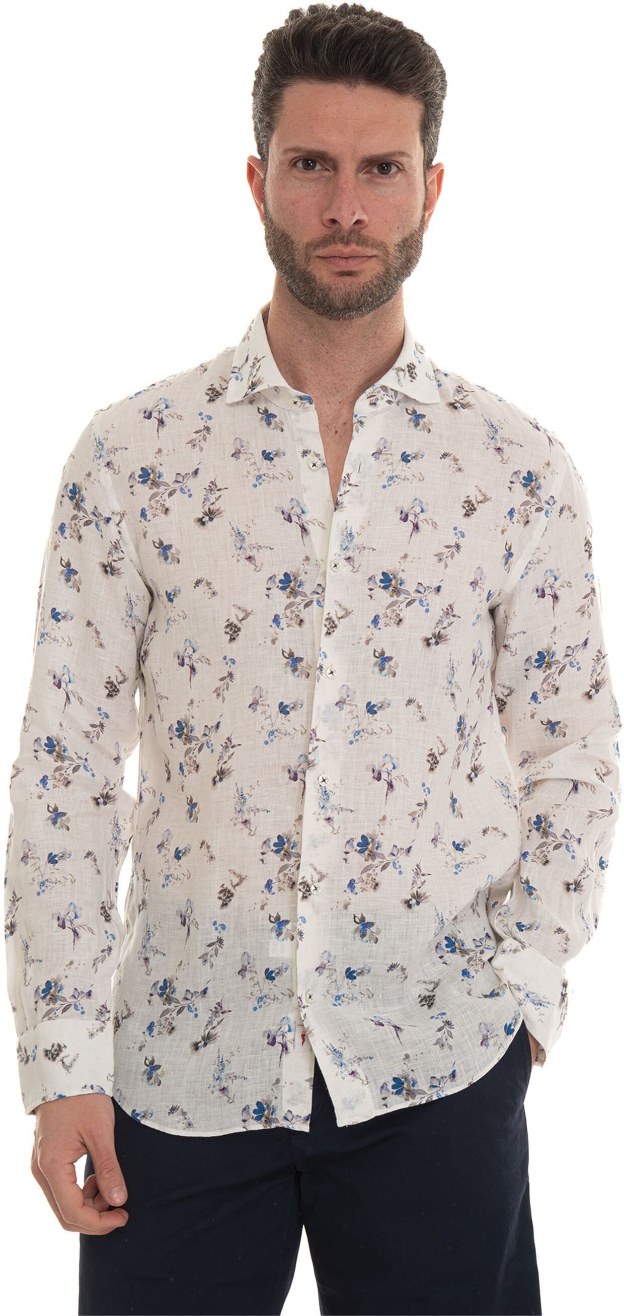 Vincenzo De Lauziers Camicia in lino Bianco-blu Uomo S