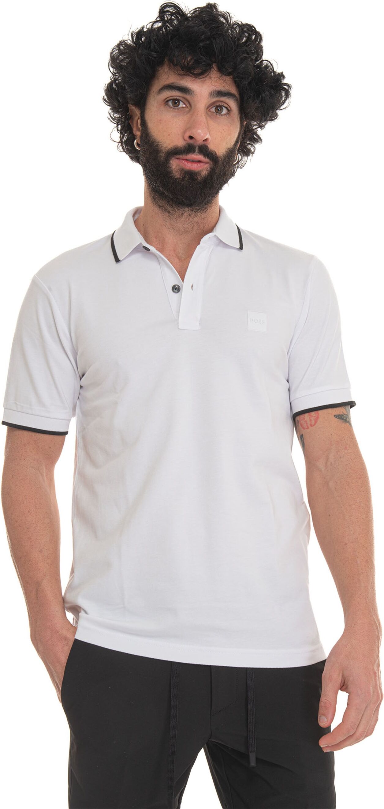 Boss Polo in cotone piquet Bianco Uomo L