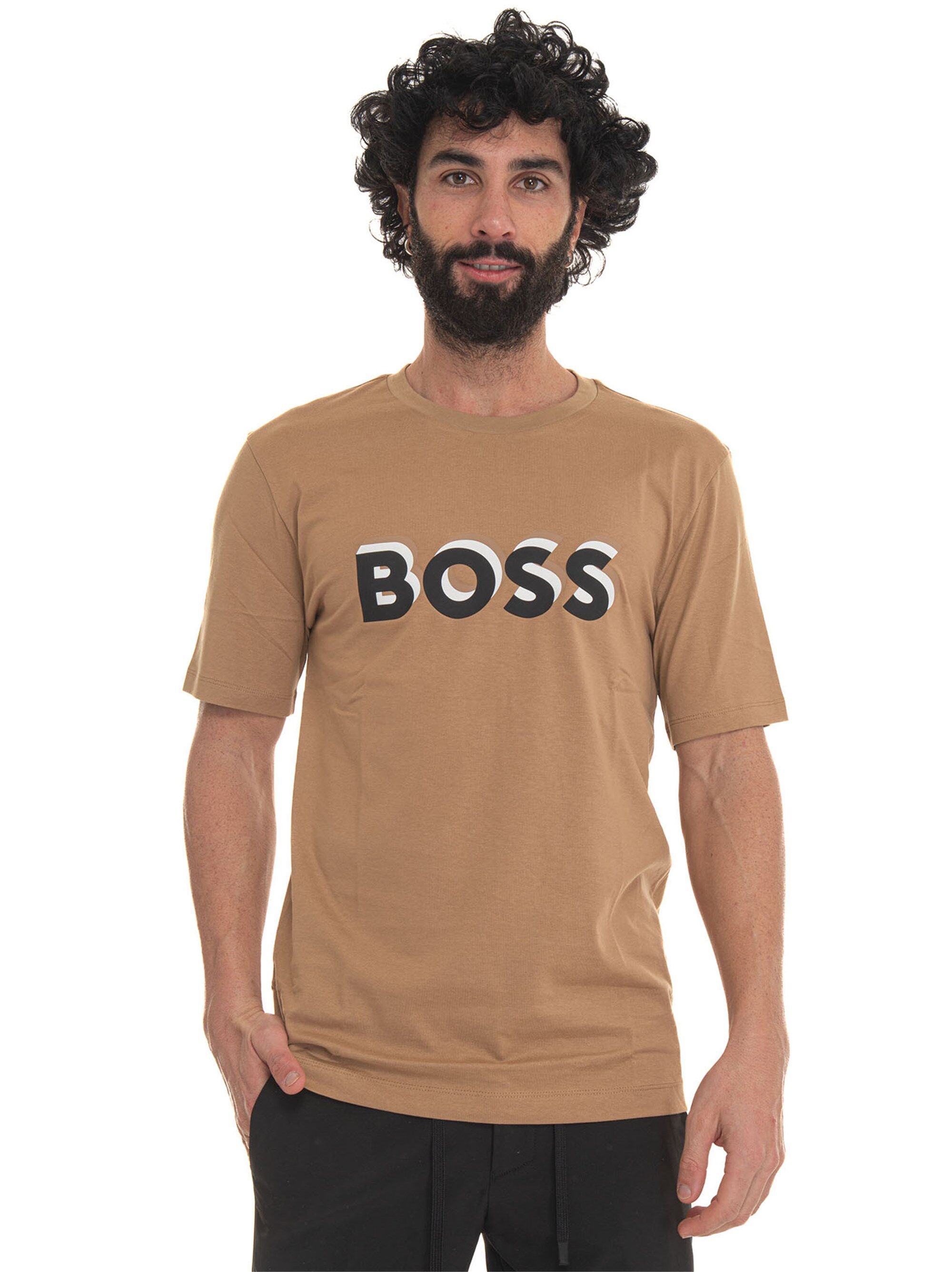 Boss T-shirt girocollo mezza manica Beige Uomo S