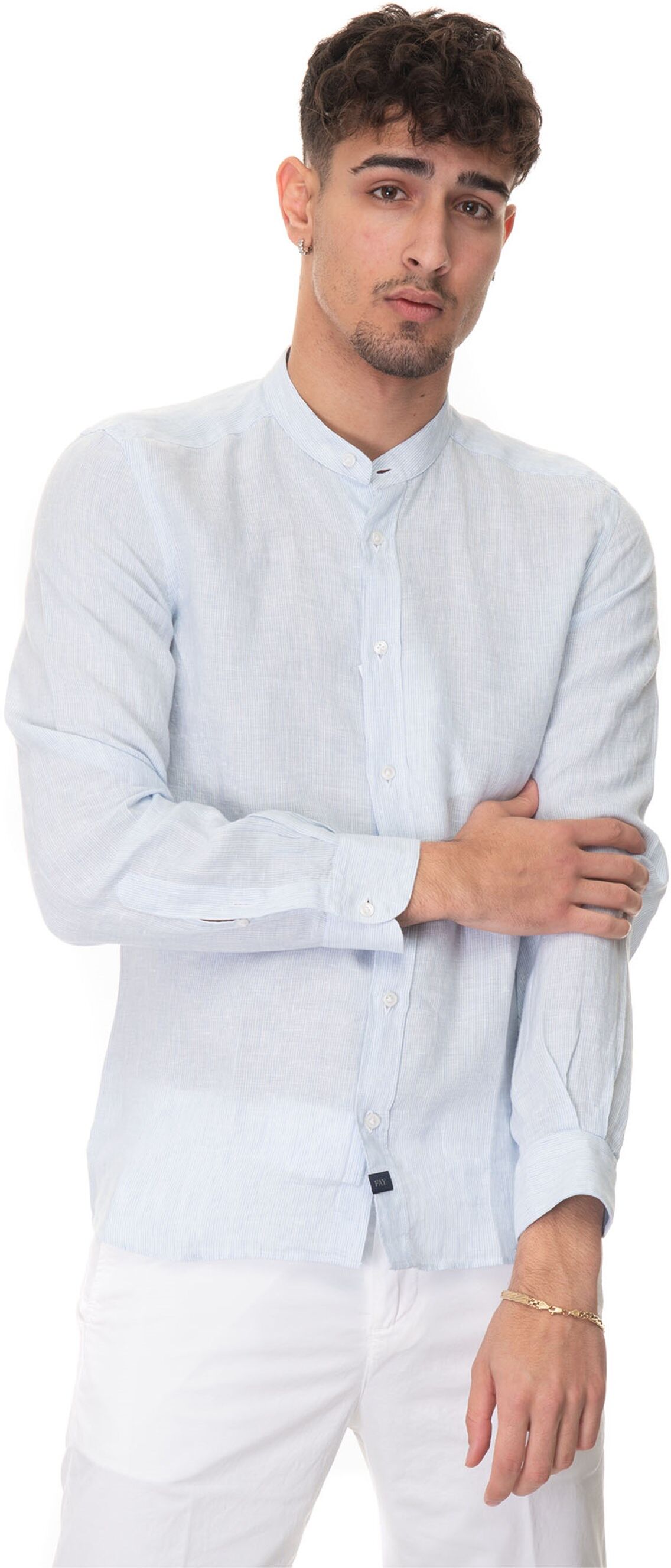 Fay Camicia di lino guru Azzurro Uomo 44