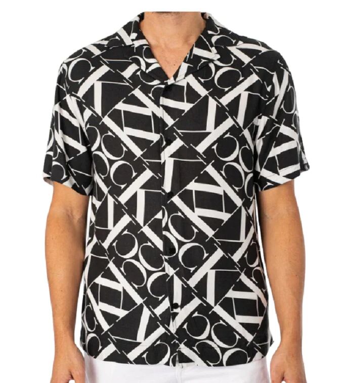 Calvin Camicia Uomo Art Km0km00970 BLACK FLAG MONOGRAM