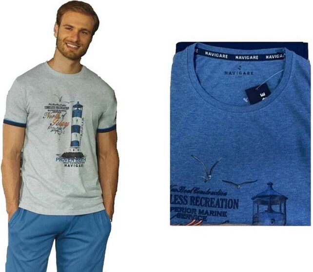 NAVIGARE Pigiama Uomo Pantaloncino E T-Shirt Mezza Manica In Cotone Art. B2141217 Col. E Mis. A Scelta JEANS