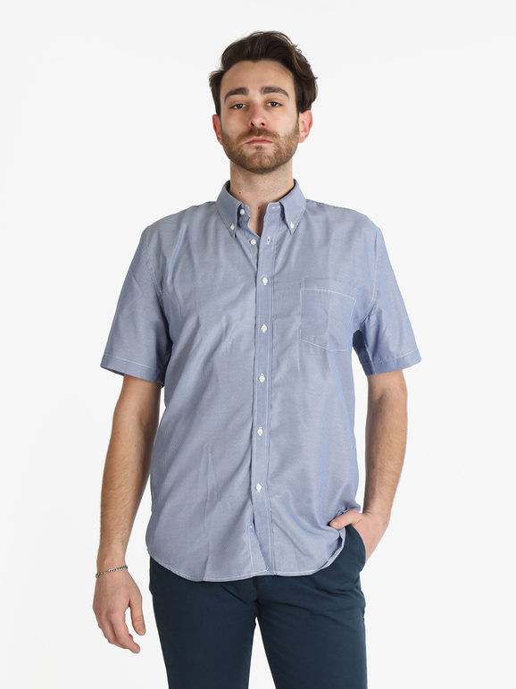 Sky Camicia a righe da uomo manica corta Camicie Classiche uomo Blu taglia L