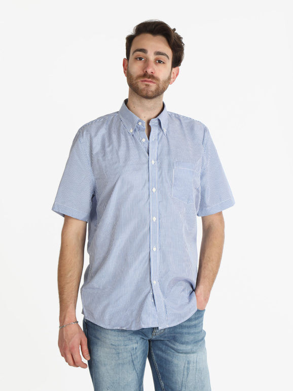 Sky Camicia a righe da uomo manica corta Camicie Classiche uomo Blu taglia L