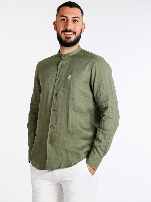 U.S. Grand Polo Camicia alla coreana in lino da uomo Camicie uomo Verde taglia 3XL