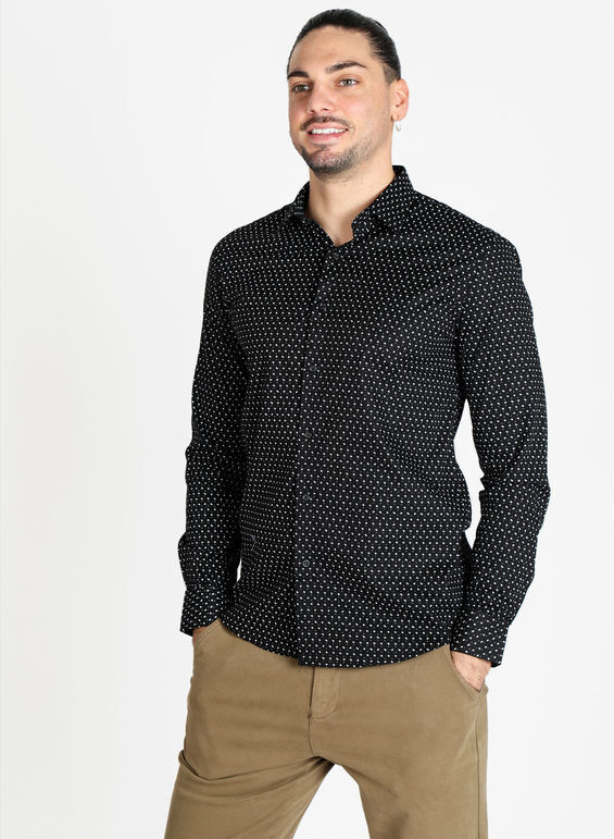 Lurvy Camicia classica da uomo in cotone con stampe Camicie Classiche uomo Nero taglia S