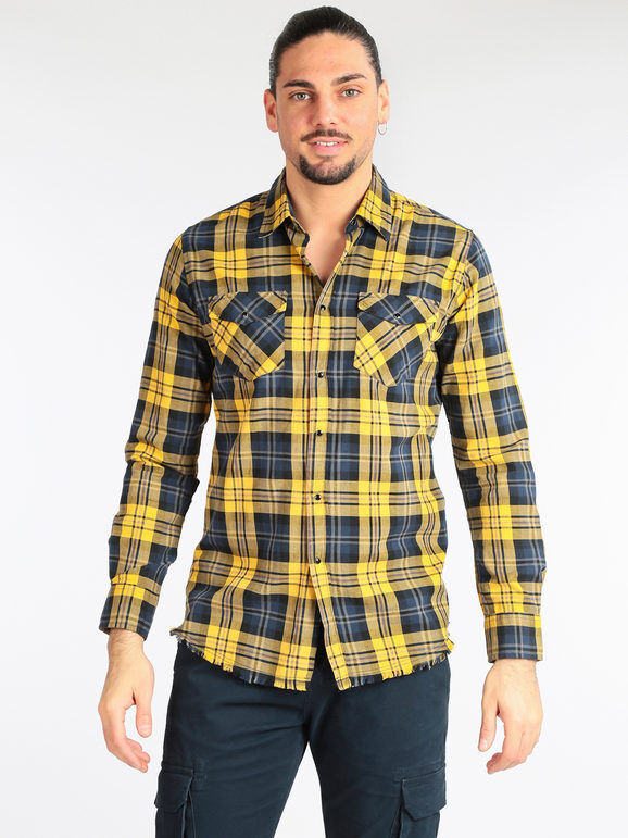 Guy Camicia da uomo a quadri Camicie Classiche uomo Giallo taglia XL