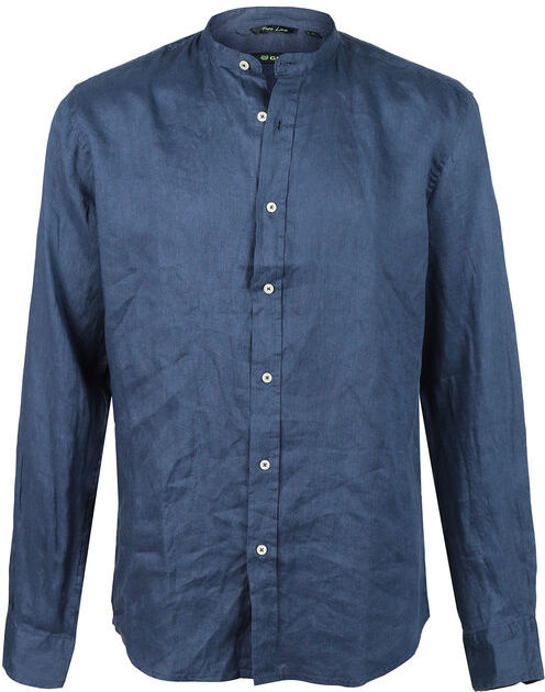 Guy Camicia da uomo coreana in lino Camicie Classiche uomo Blu taglia XL