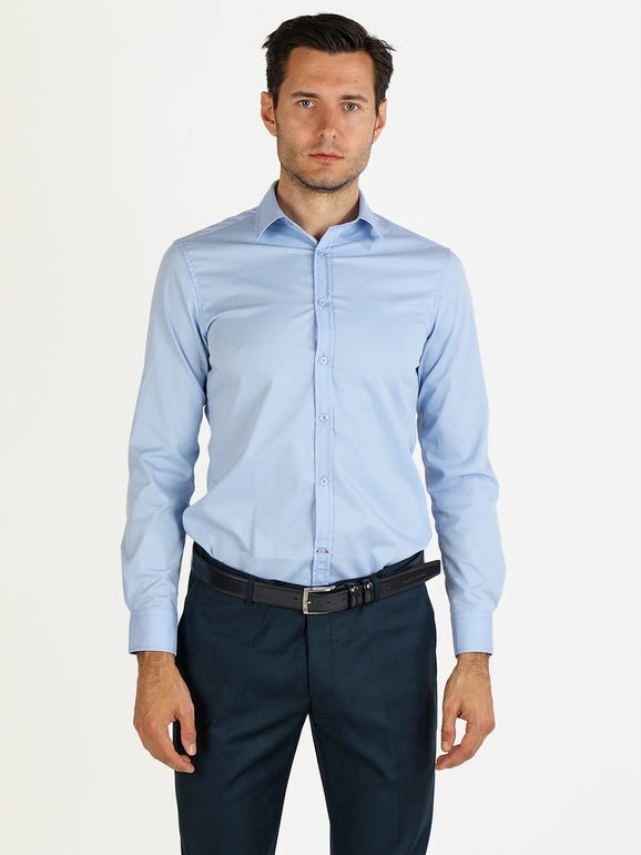 Y.Two Camicia da uomo slim fit a maniche lunghe Camicie Classiche uomo Blu taglia S