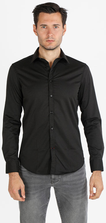 Y.Two Camicia da uomo slim fit a maniche lunghe Camicie Classiche uomo Nero taglia M