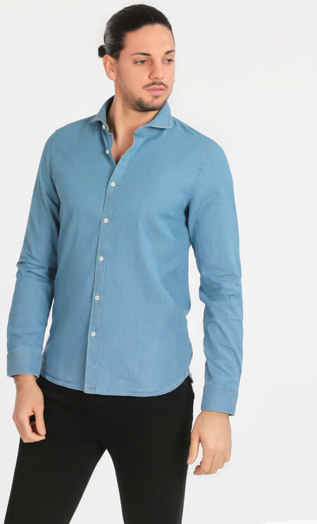 Warren Webber Camicia da uomo slim fit in cotone effetto jeans Camicie Classiche uomo Jeans taglia M