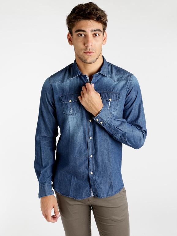 Urban Ring Camicia di jeans con taschini Camicie Classiche uomo Jeans taglia L