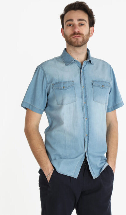 Guy Camicia di jeans da uomo a maniche corte Camicie uomo Jeans taglia L