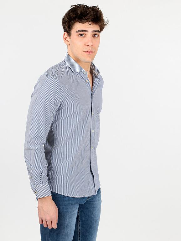 B-Style Camicia in cotone a righe blu Camicie Classiche uomo Blu taglia XL