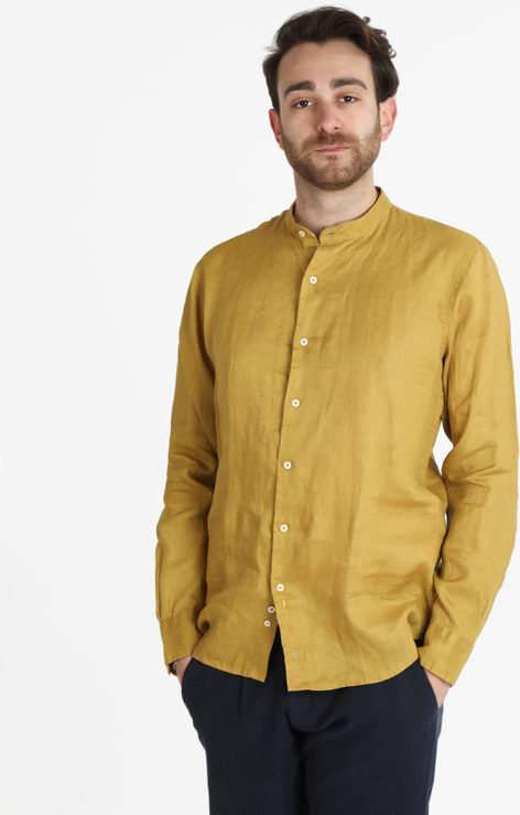 Guy Camicia in lino alla coreana da uomo Camicie uomo Giallo taglia XXL