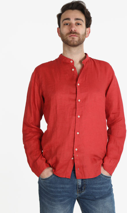 Guy Camicia in lino alla coreana da uomo Camicie uomo Rosso taglia XXL