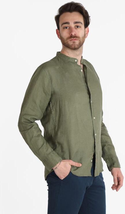 Guy Camicia in lino alla coreana da uomo Camicie uomo Verde taglia XXL