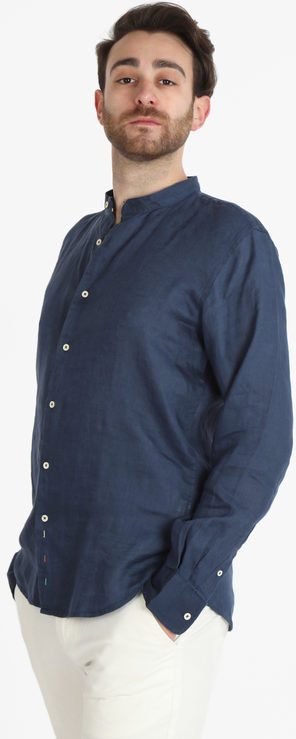 Guy Camicia in lino alla coreana da uomo Camicie uomo Blu taglia L