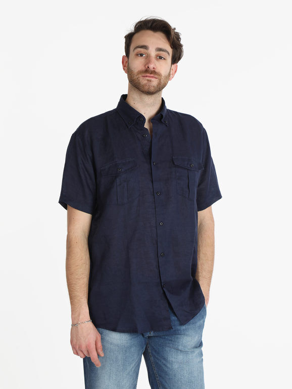 Coveri Camicia in lino da uomo a maniche corte Camicie uomo Blu taglia XL