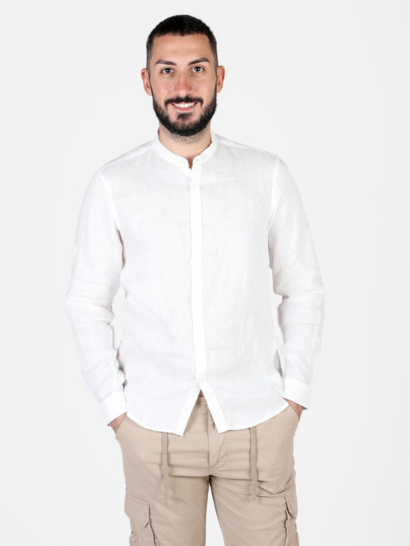 S.O.S Store Of Shirt Camicia in lino da uomo a maniche lunghe Camicie Classiche uomo Bianco taglia XXL