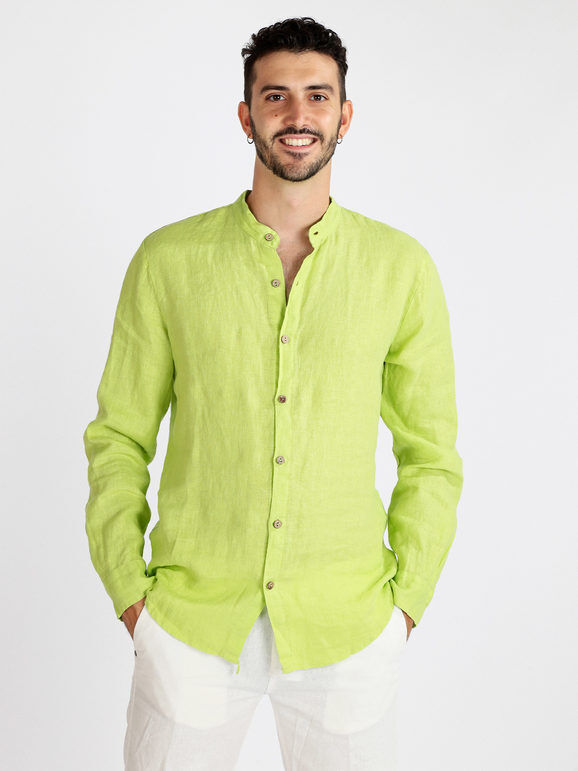 Made In Italy Camicia in lino da uomo alla coreana Camicie uomo Verde taglia XXL