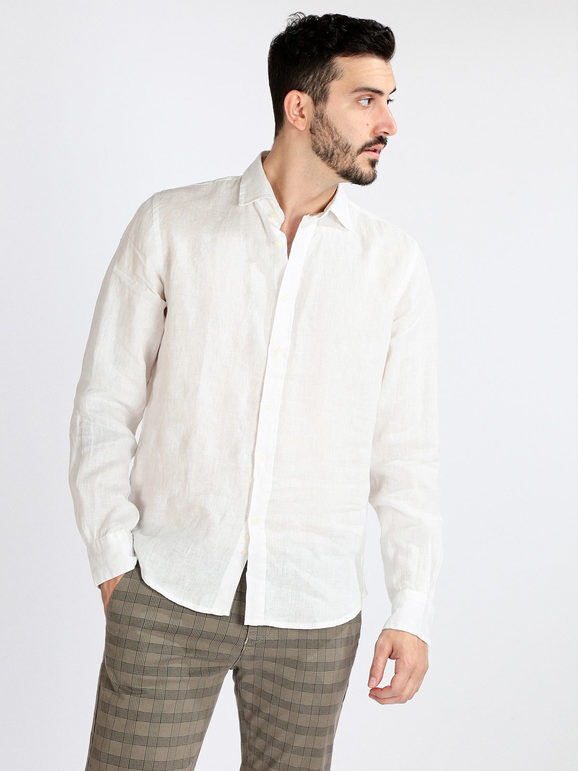 Guy Camicia in lino da uomo Camicie Classiche uomo Bianco taglia 3XL