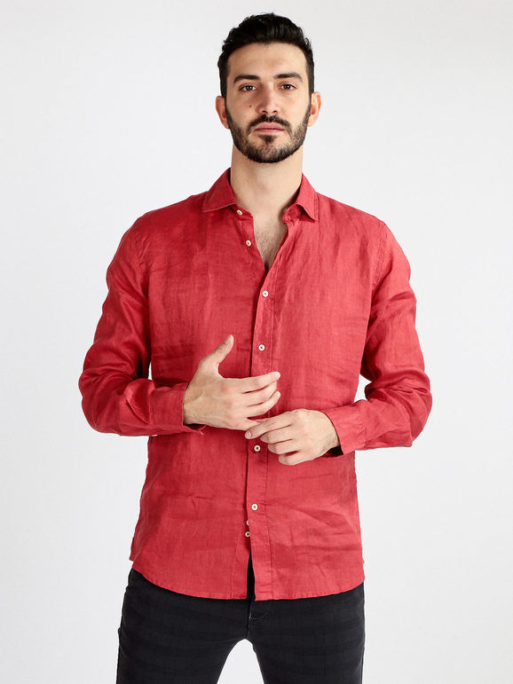 Guy Camicia in lino da uomo Camicie Classiche uomo Rosso taglia XXL