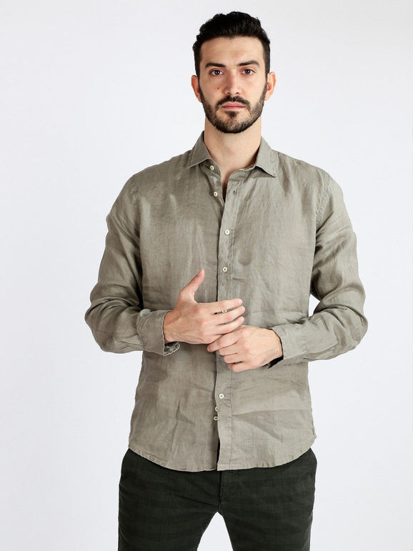 Guy Camicia in lino da uomo Camicie Classiche uomo Beige taglia XL