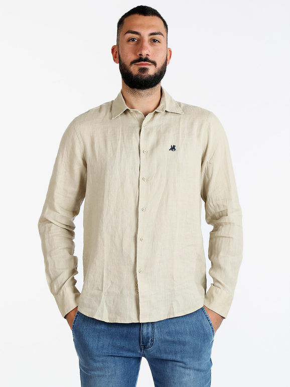 U.S. Grand Polo Camicia in lino da uomo Camicie uomo Beige taglia 3XL