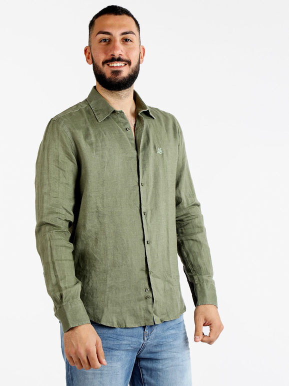U.S. Grand Polo Camicia in lino da uomo Camicie uomo Verde taglia XXL