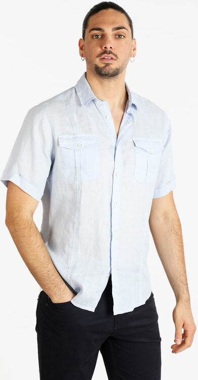 Guy Camicia in puro lino da uomo a maniche corte Camicie uomo Blu taglia 3XL