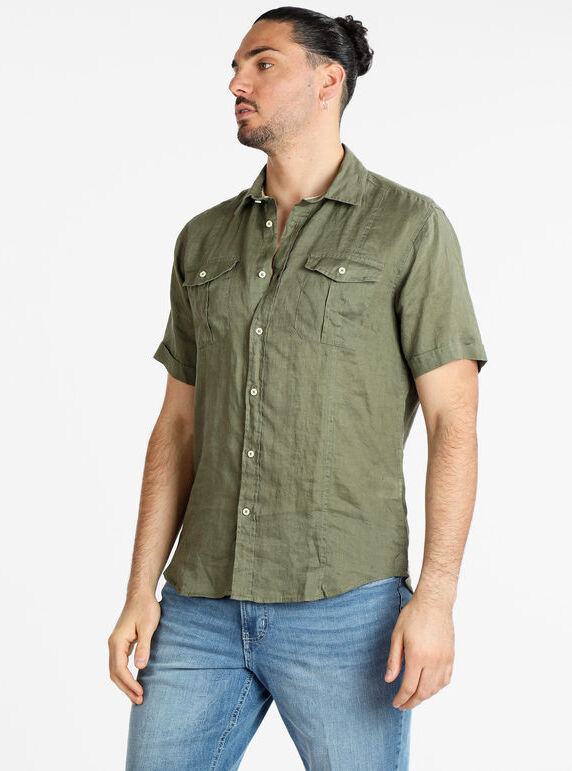 Guy Camicia in puro lino da uomo a maniche corte Camicie uomo Verde taglia S