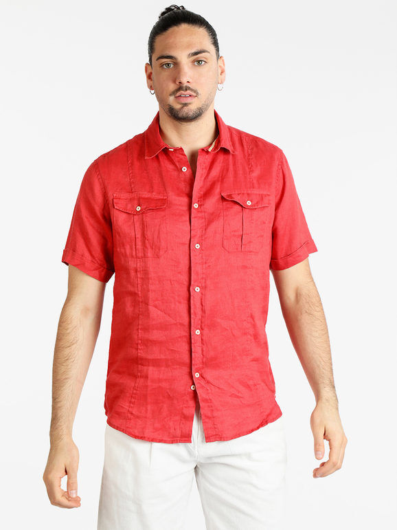 Guy Camicia in puro lino da uomo a maniche corte Camicie uomo Rosso taglia M