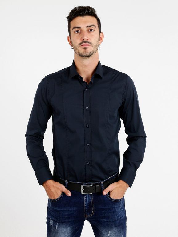 Fb Camicia slim stretch da uomo Camicie Classiche uomo Blu taglia XXL