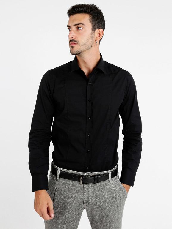 Fb Camicia slim stretch da uomo Camicie Classiche uomo Nero taglia L