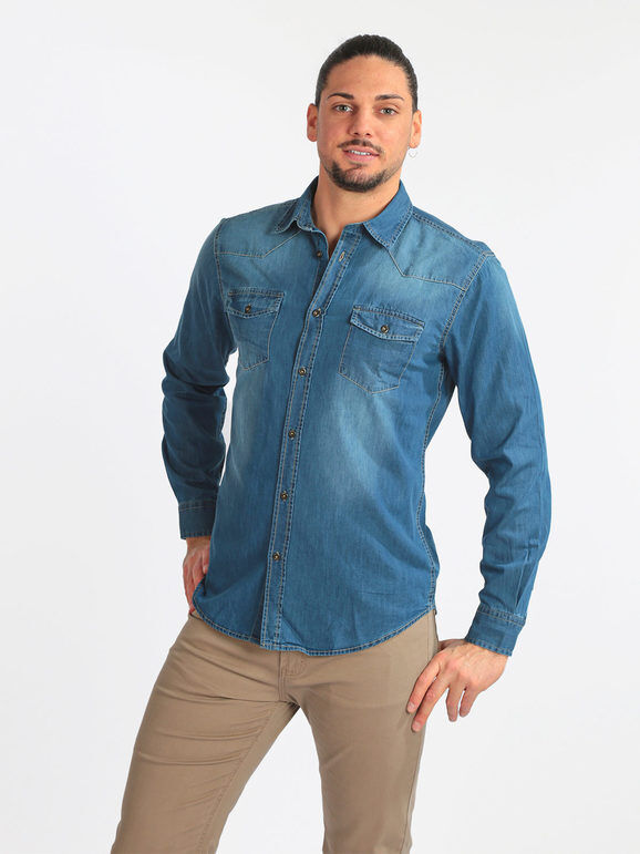 Coveri Camicia uomo in jeans a manica lunga Camicie Classiche uomo Jeans taglia XL