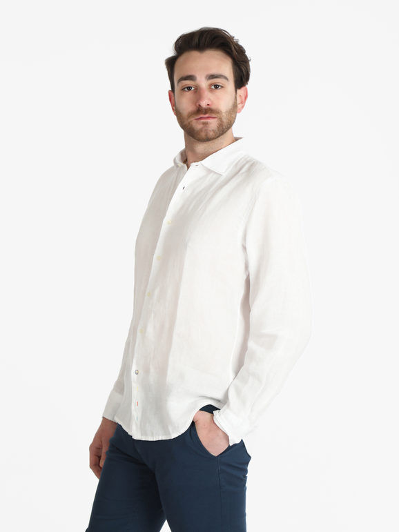 Guy Camicia uomo in lino a manica lunga Camicie uomo Bianco taglia XXL